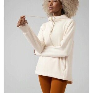 Athleta Cozy Karma Cream Hoodie Fleece Plus‎ Size 2X Pockets Thumbholes #632053